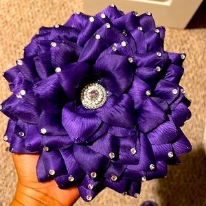 Purple Rhinestone Fabric Flower Pin/Brooch